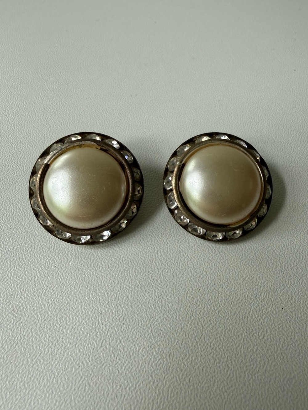 Classic Pearl-Style Button Earrings with Crystal Halo - Ivory
